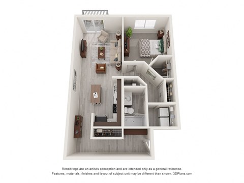 Floor plan for 1 bed, 1 bath, 844 sqft